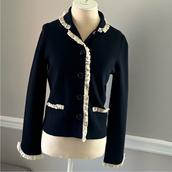 J.Crew Lady Jacket Cardigan navy wool silk ruffle NWOT - Picture 10 of 10
